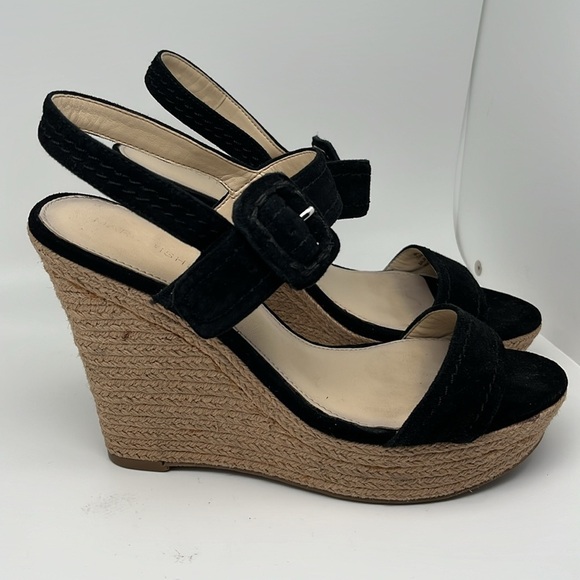 Marc Fisher Hippie 2 Black Suede Espadrille Boho Wedge Heel Sandals Size 8M - Picture 1 of 10